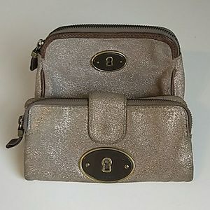 Bundle of 2 Fossil Wallet and Makeup Bag